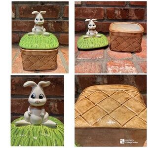 Vintage ceramic Easter bunny candy jar or trinket box